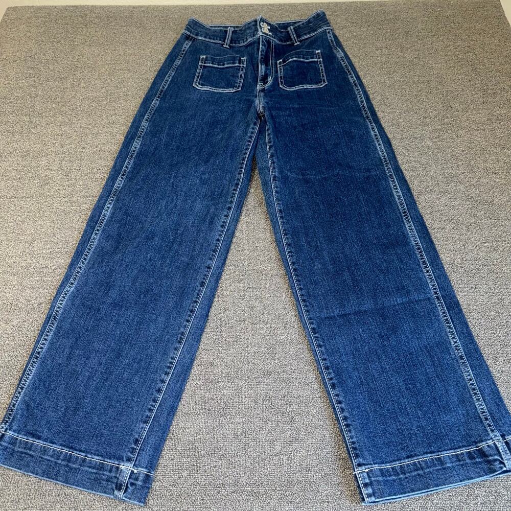 Old Navy Extra High-Rise Ski-Hi Wide Leg Jeans Blue Med Wash Women's Size 4 Boho